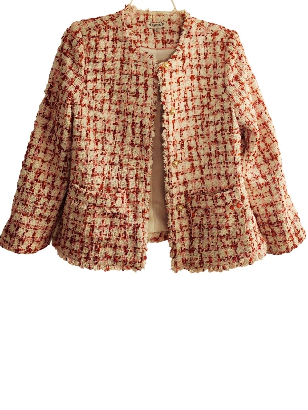 Nanette Lepore Cream and Pink Tweed Boucle Jacket